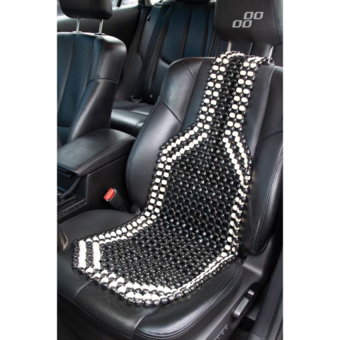 Accesorii Autoturisme - Husă auto cu bile de masaj din lemn, negru cu alb – Dimensiuni 128x38 cm pentru confort și relaxare