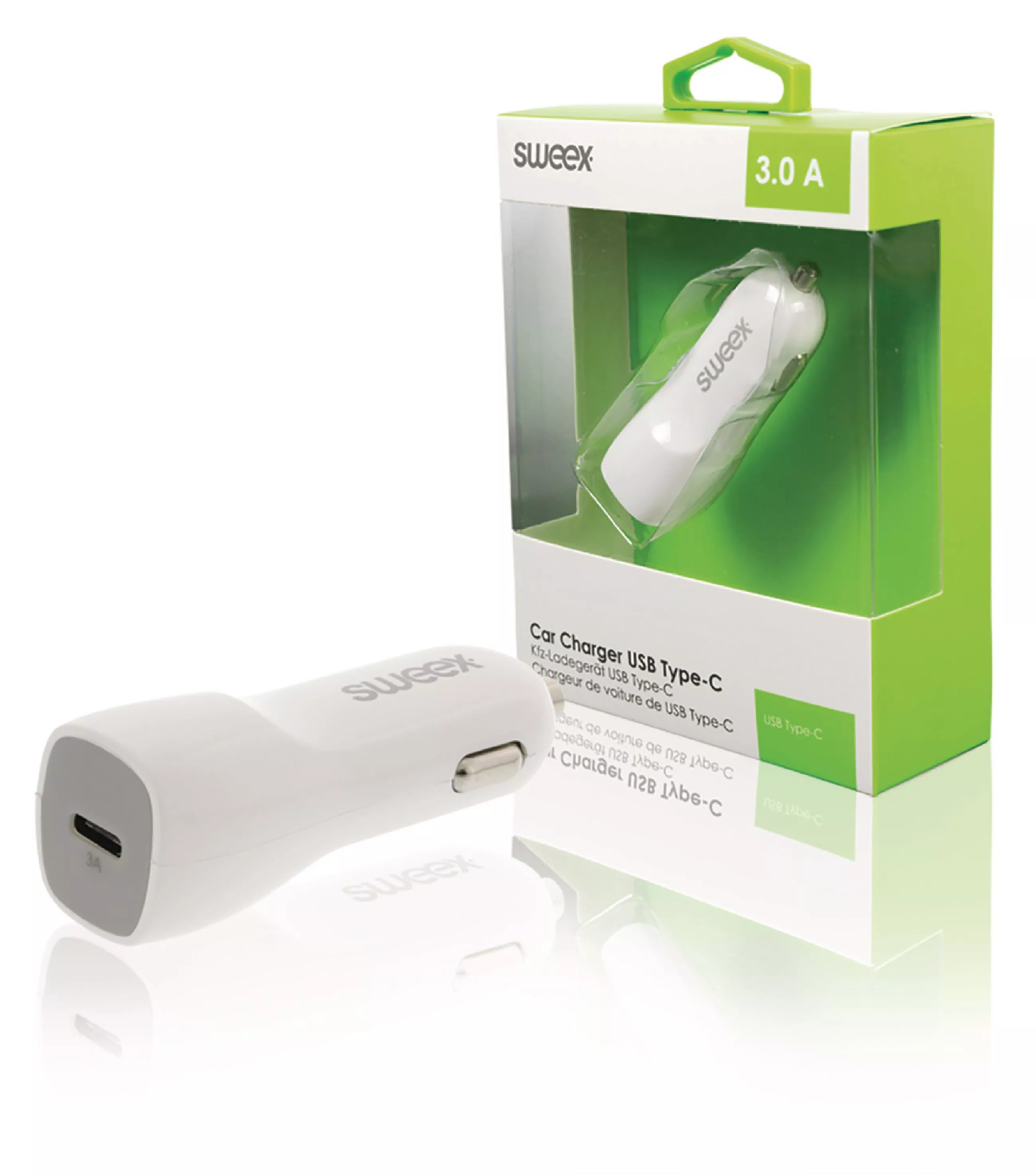 Încărcător auto USB Type C 3A alb Sweex, 24 luni garanție, conector USB Type C, amperaj 3 Ah [3]