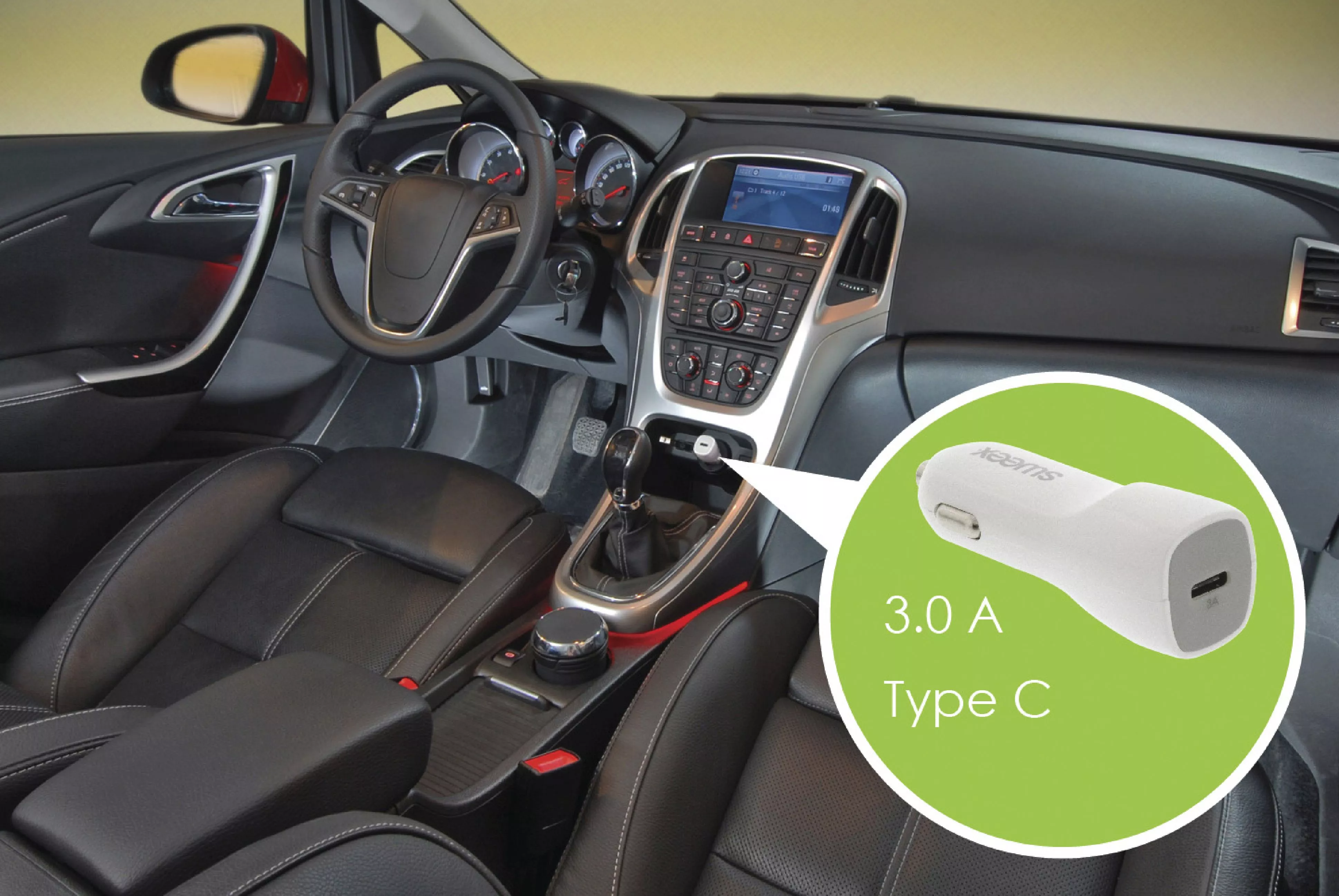 Încărcător auto USB Type C 3A alb Sweex, 24 luni garanție, conector USB Type C, amperaj 3 Ah [2]
