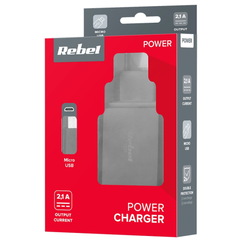 Încărcător rețea micro USB 2100mAh REBEL RB-6311 Euro CEE 7/16, negru, 230V AC, 24 luni garanție [1]