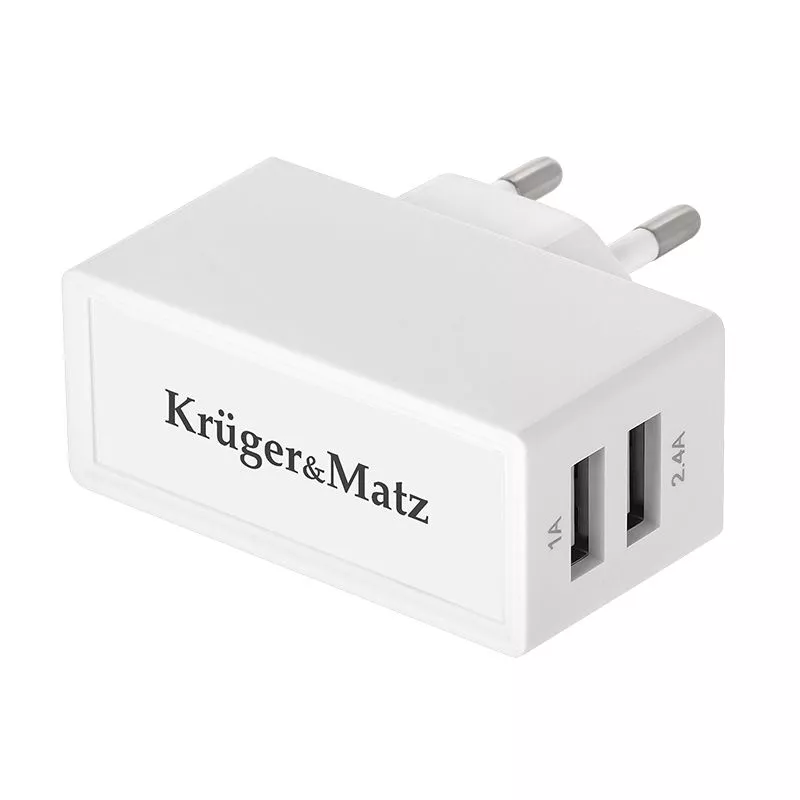 Incarcatoare retea - Încărcător rețea dual USB Kruger&Matz 2.4A – Alimentator sigur și rapid pentru dispozitivele tale