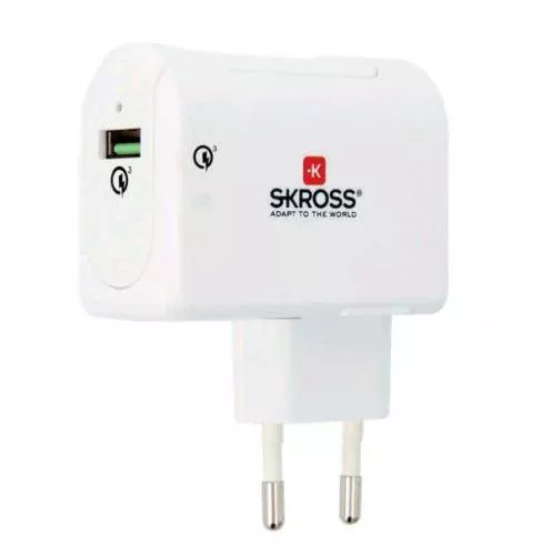Incarcatoare retea - Încărcător USB Quick Charge 3.0 SKROSS 5V-3A 9V-2A 12V-1.5A alb, tensiune 100-240V AC, garanție 24 luni.