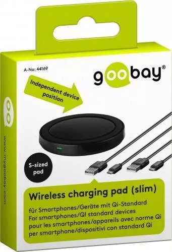 Încărcător wireless plat (S) negru Goobay pentru smartphone-uri și dispozitive compatibile Qi [1]
