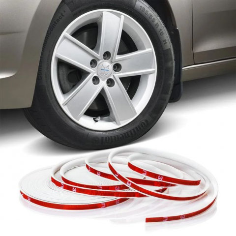 Accesorii Autoturisme - Inele de Protecție și Decor Jante ALB, Set 8m, Adezive pentru Jante din Aluminiu, Ușor de Montat