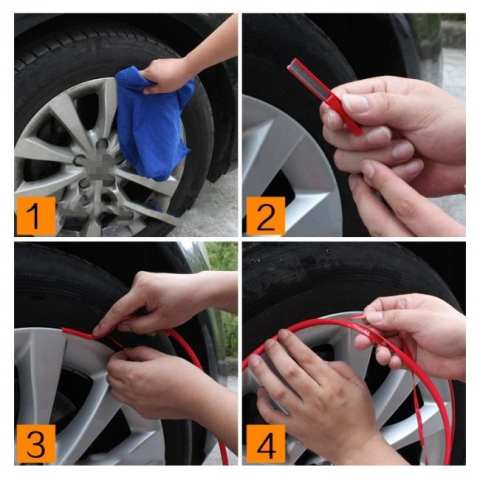 Set de Inele de Protecție și Decor Jante Portocaliu, Banda Adezivă Flexibilă pentru 4 Jante [2]