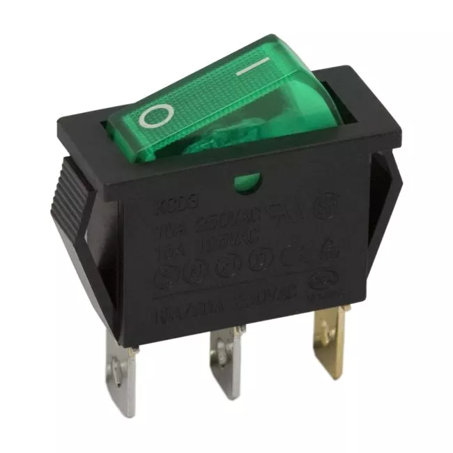 Intrerupatoare-Relee - Interupator basculant 3 pini 1 circuit 10A 250V OFF-ON cu lumina verde și reținere - Calitate garantată
