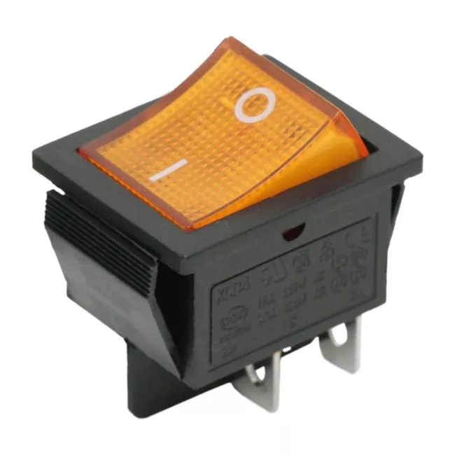 Intrerupatoare-Relee - Întrerupător basculant galben 1 circuit, 4 pini, 16A 250V, OFF-ON, 21.7x28.5mm, lumină indicator
