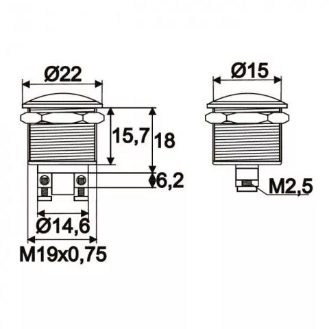 Intrerupator 1 circuit 2A 250V PBS-28B argintiu OEM, buton, 250 V AC, garantie 24 luni persoane fizice [2]