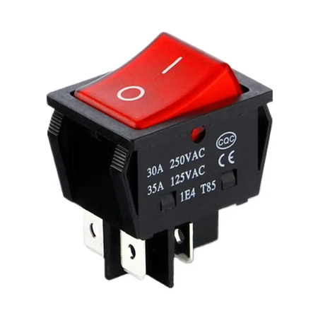 Electrice - Intrerupator 4 poli KCD4, 250V, 30A, 1 buton rosu ON-OFF, dimensiuni 21.7x28 mm, brand OEM