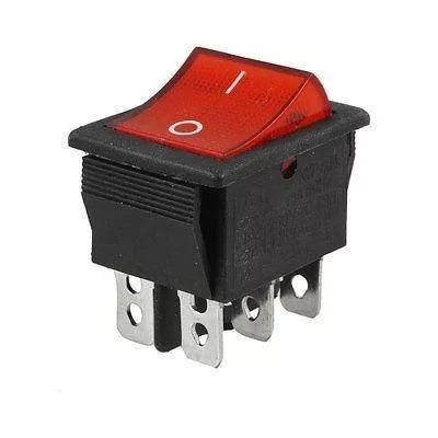Intrerupatoare-Relee - Intrerupator 6 poli ON-OFF cu retinere, buton roșu, 250V 16A, dimensiuni 21.7x28.5mm