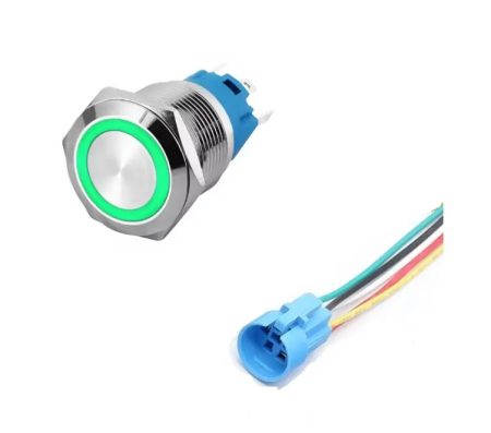 Electrice - Intrerupător buton LED verde SW 4 ON-OFF, 22mm, 12-24V, brand OEM, cu reținere metalică.