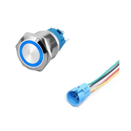 Intrerupator buton SW 2 ON-OFF 16mm 12-24V LED albastru OEM cu retinere metalica [1]