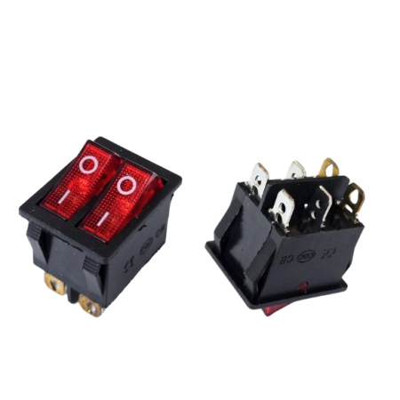 Electrice - Intrerupator dublu LED 16A 250V AC cu doua butoane rosii si 6 pini