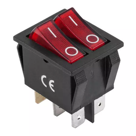 Intrerupatoare-Relee - Intrerupator IRS2101 ON-OFF dublu 6 pini, 15A, 250VAC, cu butoane roșii și funcție ON-OFF-ON