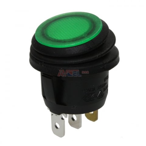 Intrerupatoare-Relee - Intrerupator ROCKER SPST ON-OFF Verde, IP65, 10A/250VAC, Iluminat Neon, Carcasă Poliamidă, Montaj Ø20.2mm