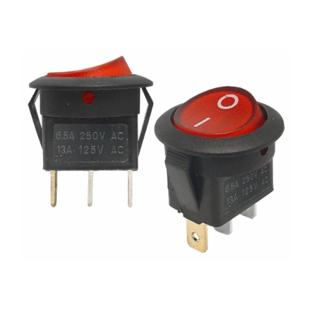 Electrice - Intrerupator rotund ON OFF cu LED rosu, 3 pini, 6A 250V AC