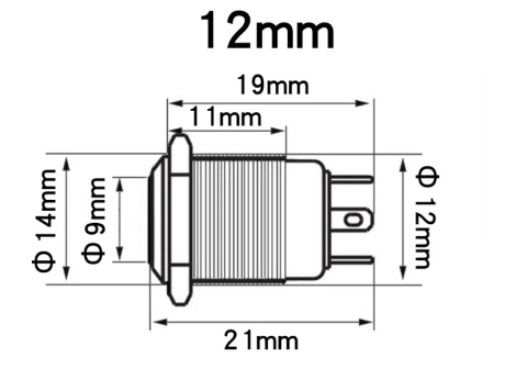 Întreupător buton ON-OFF 12mm 12-24V LED albastru OEM, 12V/24V DC, diametru 12mm [2]