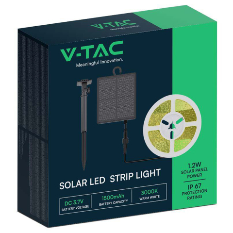 Kit bandă LED 3000K solară IP67 V-tac 5m alb cald SKU-23044, 24 luni garanție persoane fizice [2]