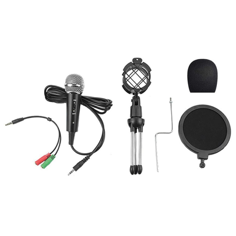 Kit gaming microfon VGMSB cu filtru și trepied 3.5 mm, culoare neagră, ideal pentru streaming și înregistrări. [2]
