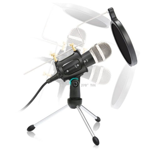 Kit gaming microfon VGMSB cu filtru și trepied 3.5 mm, culoare neagră, ideal pentru streaming și înregistrări. [1]