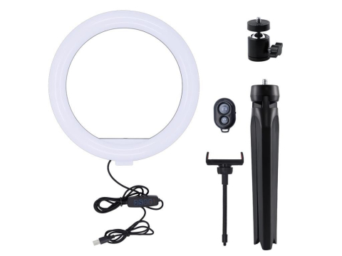 Lampa circulară LED Well 10" cu trepied, telecomandă, ideală pentru iluminare foto și video. [2]