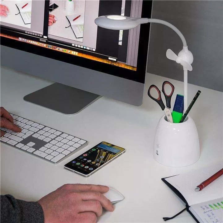 Lampa de birou cu ventilator Acumulator Goobay albă, LED, 220 lumen, USB micro, 3 W, garanție 24 luni [4]
