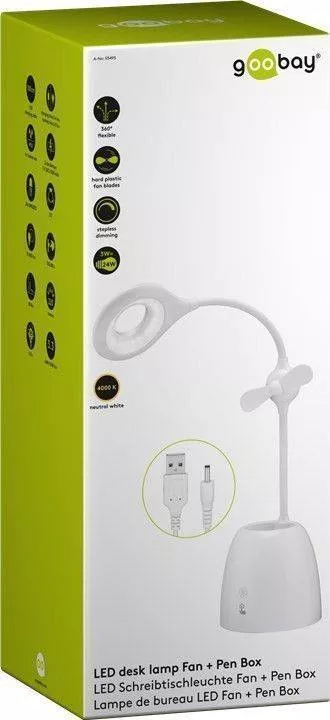 Lampa de birou cu ventilator Acumulator Goobay albă, LED, 220 lumen, USB micro, 3 W, garanție 24 luni [5]