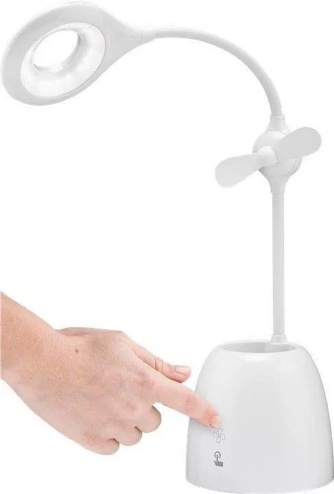 Lampa de birou cu ventilator Acumulator Goobay albă, LED, 220 lumen, USB micro, 3 W, garanție 24 luni [1]