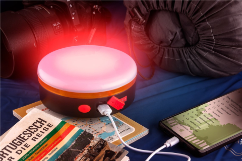 Lampa solară camping LED acumulator 18650 Goobay 60344 neagră cu lumina alb rece și roșu, garanție 24 luni. [4]