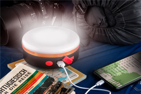 Lampa solară camping LED acumulator 18650 Goobay 60344 neagră cu lumina alb rece și roșu, garanție 24 luni. [3]