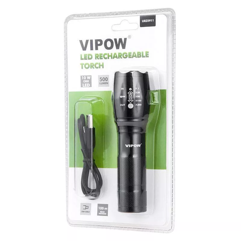 Lanterna 10W LED USB VIPOW 100m 37.5x138mm aluminiu cu garanție 24 luni persoane fizice [2]
