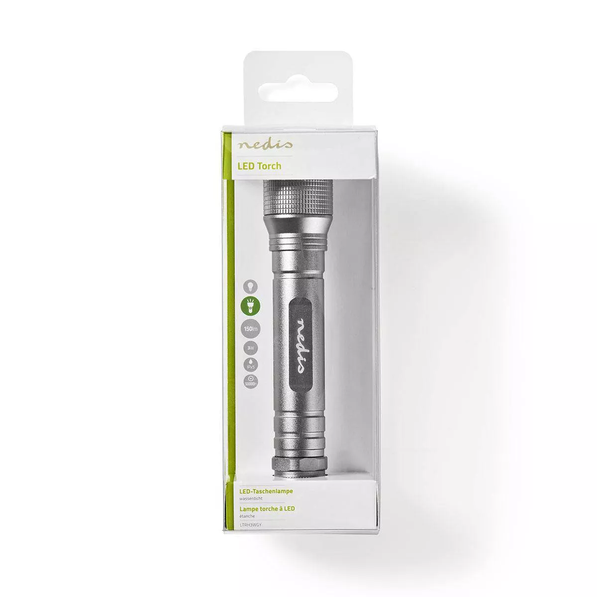 Lanterna LED 3W 150lm IPX5 gri 2x AA 158mm Nedis cu lumina alb rece și alb xenon [5]