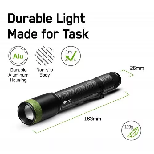 Lanterna LED 150lm GP C33 negru 2x AA, 24 luni garanție, utilizare practică, compactă, ideală pentru camping [1]