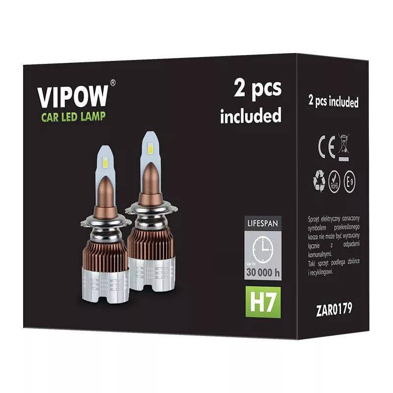 LED auto H7 12V 30W 6500K set 2 bucăți VIPOW, lumina alb rece, compatibil H7 [3]