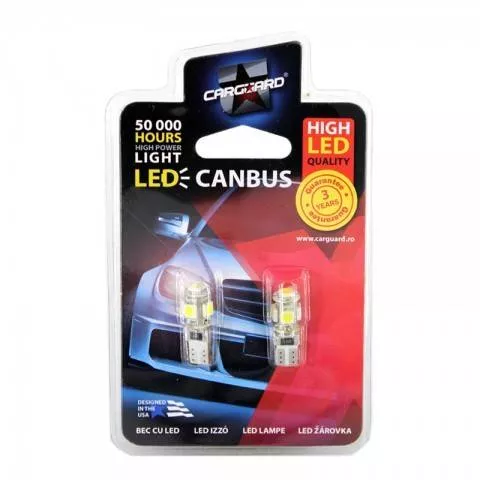 LED de poziție CAN105 12V set 2buc Carguard soclu W2.1x9.5D alb rece 6000K 90 lumen 3W Canbus [1]
