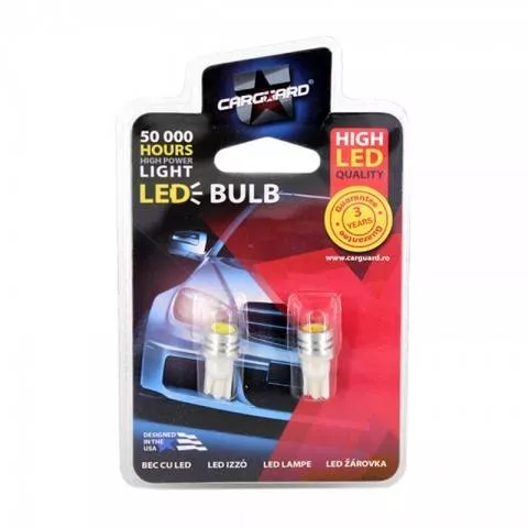 Led de poziție T10 12V 1W 60lm 6000K 2buc Carguard soclu W2.1x9.5D [1]