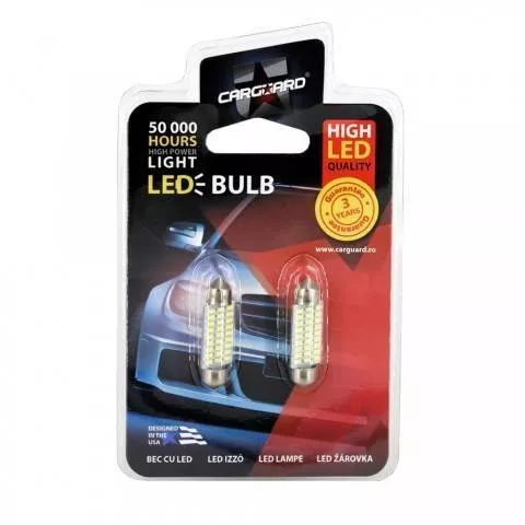LED Sofit 39mm 12V 1.5W 189lm alb rece Carguard set 2buc SV-8.5 pentru plafoniera număr de înmatriculare [1]