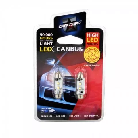 Becuri auto - Set 2 Becuri LED Sofit CAN-Bus Cree Chip 41mm pentru Număr de Înmatriculare, 12V, Carguard