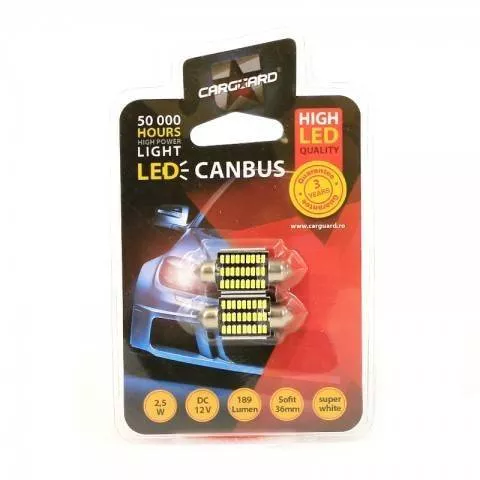 LED Sofit Canbus 36mm 12V 2.5W 189lm alb rece Carguard set 2buc, soclu SV-8.5, temperatura culoare 6000K [3]