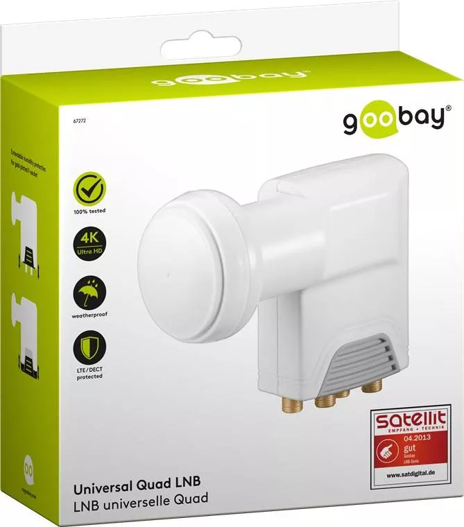 LNB 4 ieșiri 0.1dB Goobay, compatibil cu antene satelit, ideal pentru recepție semnal. [4]