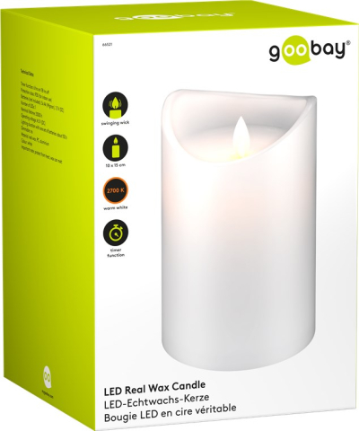 Lumânare LED Real Wax Alb 10x15cm Goobay 66521 cu efect de flacără naturală și control cu telecomandă [6]