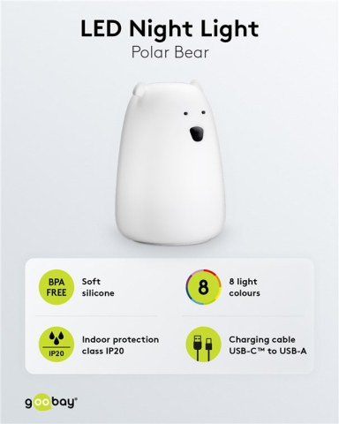 Lumina de noapte LED Ursul polar 7 culori Goobay 61647, USB Type C, IP20, 55 lumen, RGB, model 61647 [4]