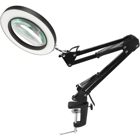 Lupe - Lupa 100mm 5X cu lumină LED montată pe braț pantografic 22.5cm + 22.5cm – IoElectronice.ro