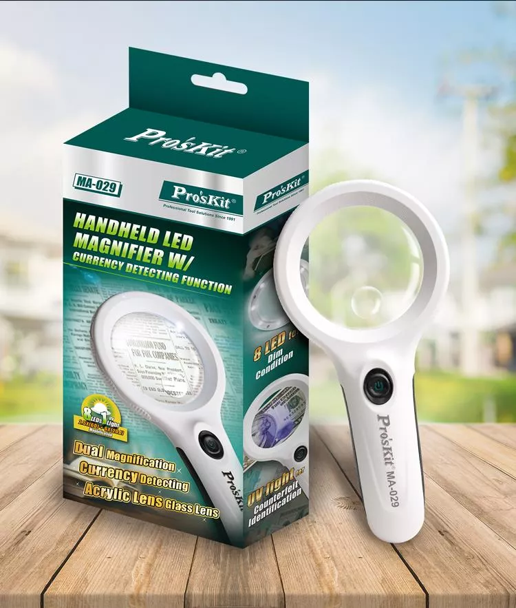 Lupa portabilă LED Pro'sKit cu lumină alb rece și ultraviolet, tip bec LED, lungime compactă. [1]