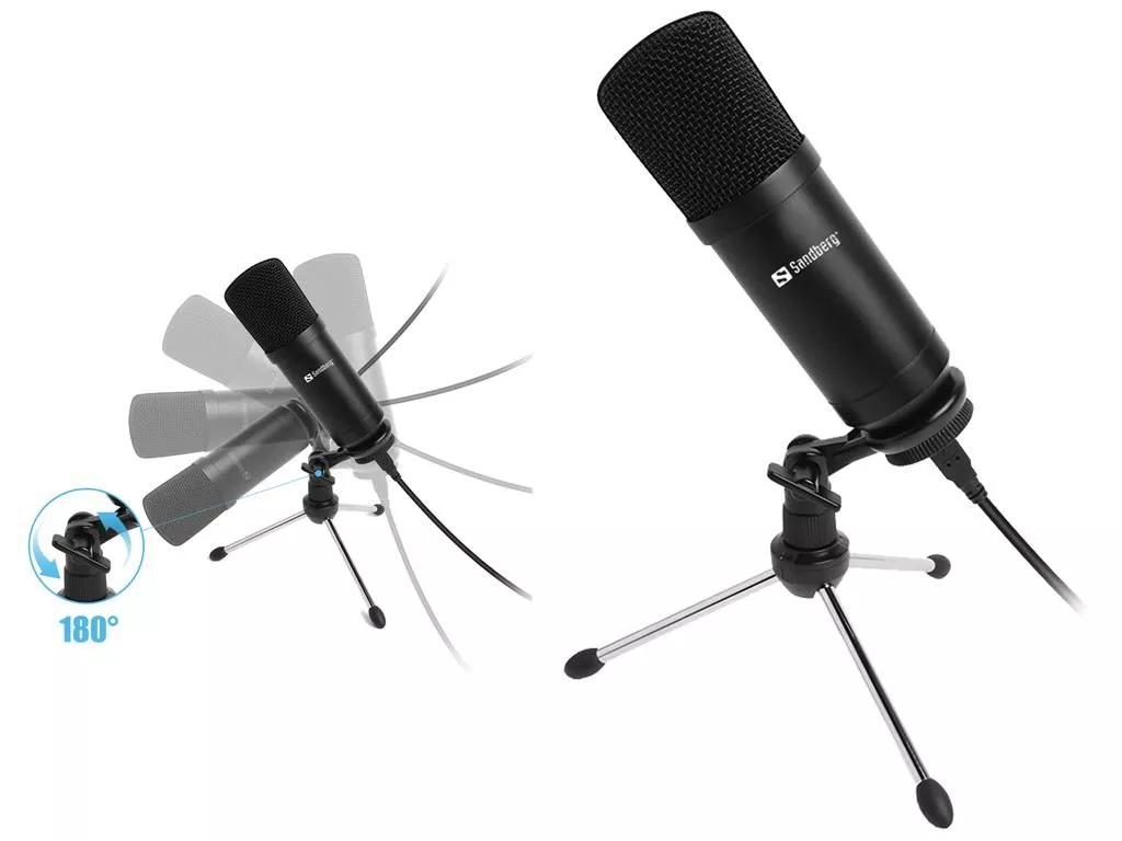 Microfoane - Microfon de Birou pentru Streaming USB Negru Sandberg 126-09 – Sunet de Înaltă Calitate pentru Gameri și Creatori Video