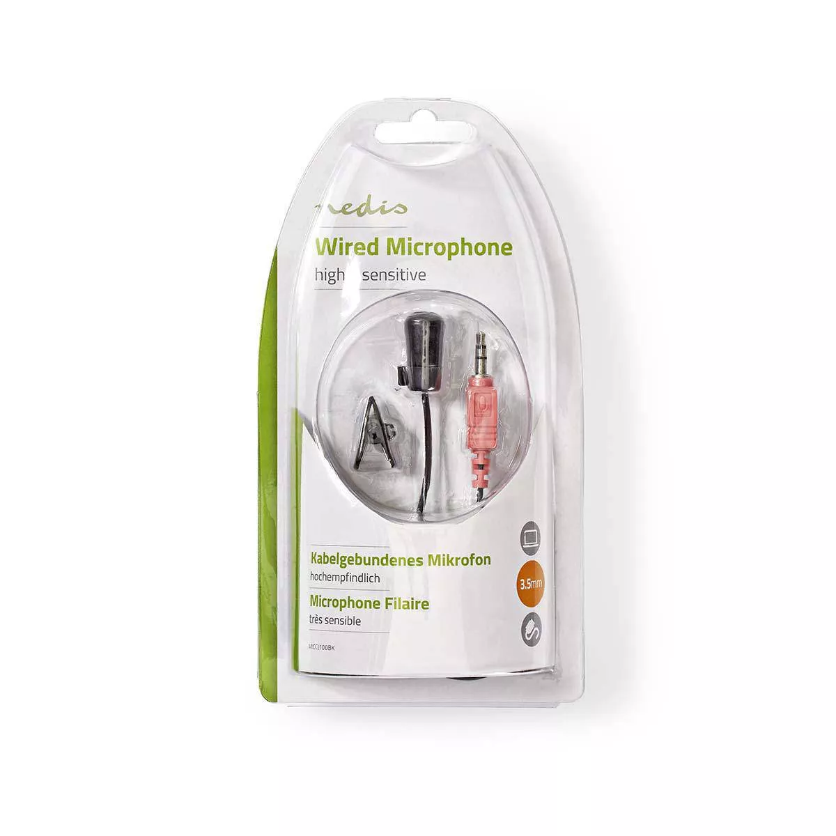 Microfon lavaliera Nedis 3.5 mm Jack, lungime 1.8 m, conector mono tata, culoare negru [3]