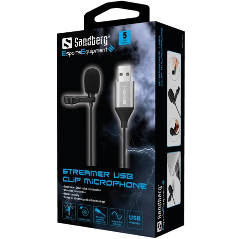 Microfon lavalieră USB 2m Sandberg conector USB A negru pentru înregistrări clare [3]