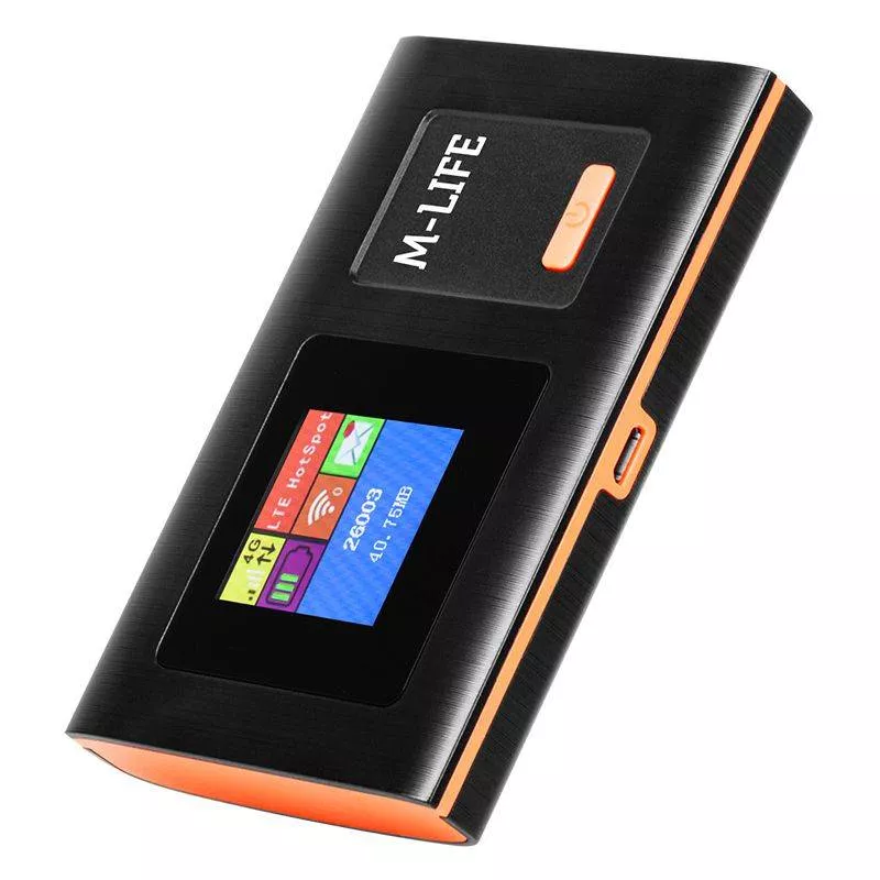 Routere - Router 4G LTE M-LIFE cu WiFi, display LCD, până la 10 utilizatori, baterie 1800mAh, port microSD și securitate avansată