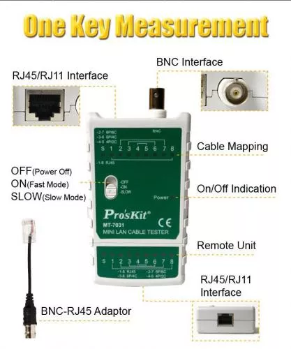 Mini tester cablu BNC și rețea RJ45 Pro'sKit 2PK-101, conectori BNC și RJ45 mama, garanție 24 luni persoane fizice [1]