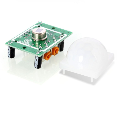 Modul HC-SR501 senzor de mișcare PIR ajustabil cu carcasă, OEM, lungime 5cm, utilizare în proiecte electronice. [1]